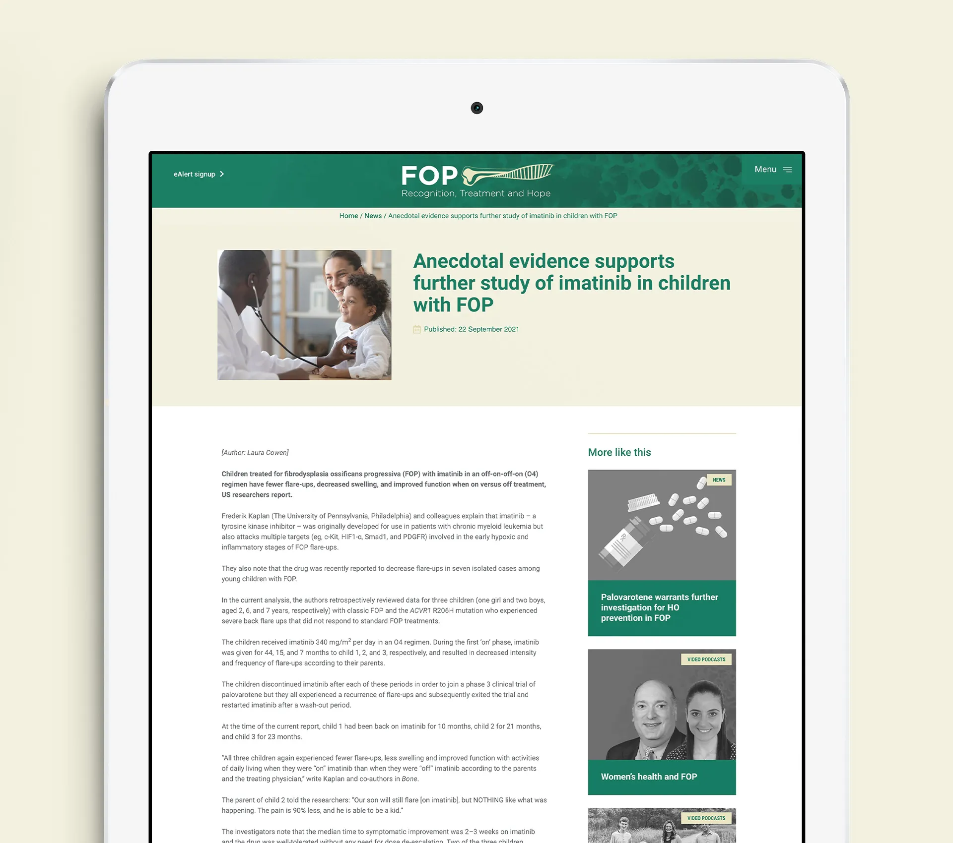 Springer Health+ FOP program news on tablet